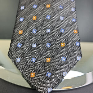 Serica Made in Italy Silk Necktie Grey Box Cross Stripe Pattern Formal Career
